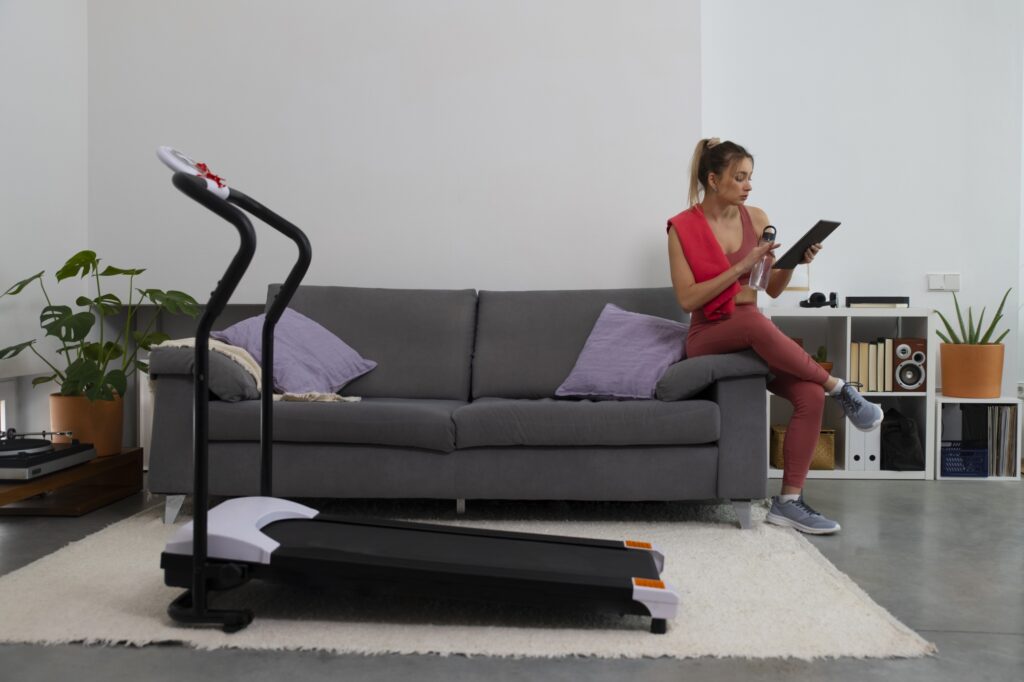 A treadmill in the living room
